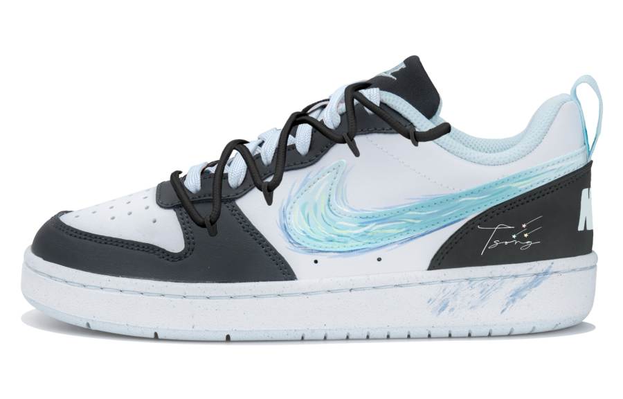 Nike Nike Court Borough Synthetic Leather Low top Kids' Skateboarding Shoes Black White Blue Teenagers