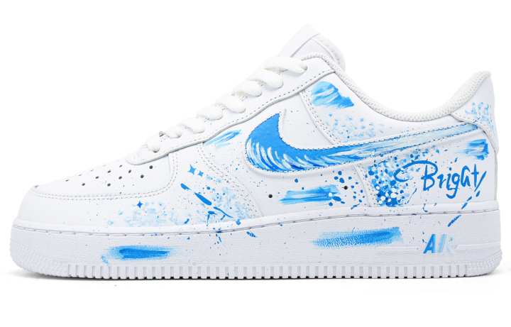 Nike Nike Air Force 1 Fun Graffiti Leather Low top Kids' Skateboarding Shoes White Blue Teenagers
