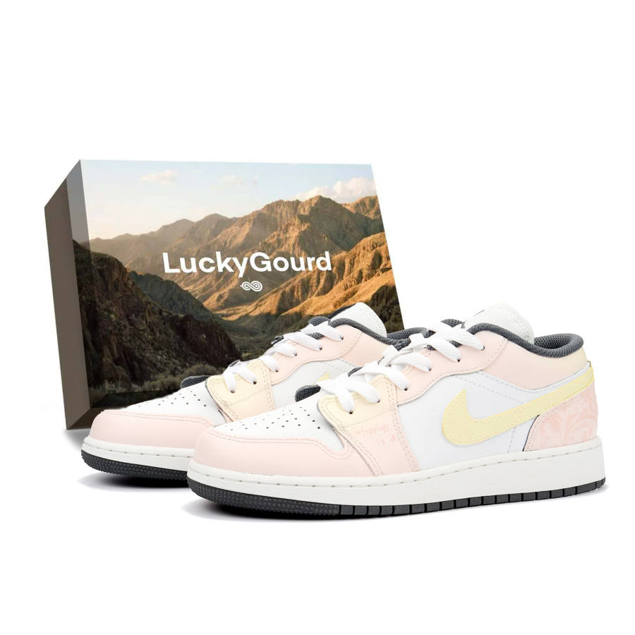 Jordan Jordan Air Jordan 1 Pink Flower Language Low top Children's Basketball Shoes Pink Teenagers
