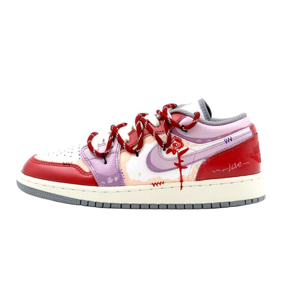 Jordan Jordan Air Jordan 1 Crimson Rose Leather Slip Resistant Cushioning Low top Children's Basketball Shoes Red Teenagers