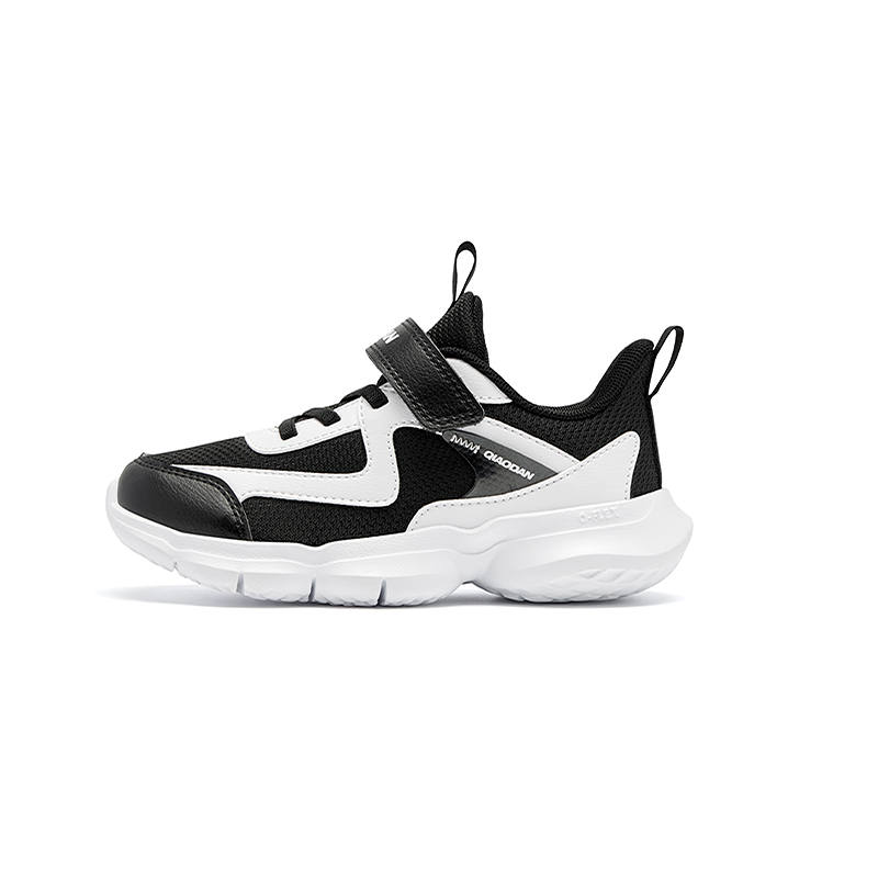 QIAODAN Synthetic Leather, Textile Breathable Lightweight Cushioning Low top Kids' Running Shoes Black/Jordan White