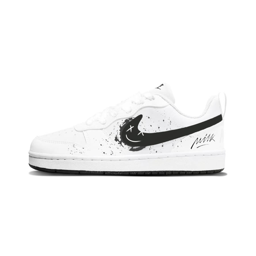 Nike Nike Court Borough Synthetic Leather Cushioning Abrasion Resistant Low top Kids' Skateboarding Shoes Black White Unisex