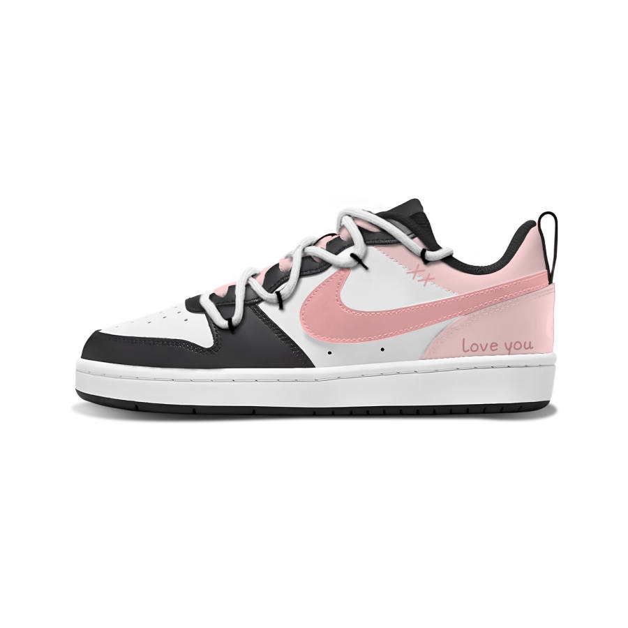 Nike Nike Court Borough Pink Love Letter Synthetic Leather Low top Skateboard Shoes Black Kids'