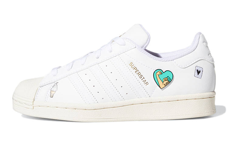 Adidas Originals Superstar Collection J Heart Abrasion Resistant Abrasion Resistant Low top Skateboard Shoes White Blue