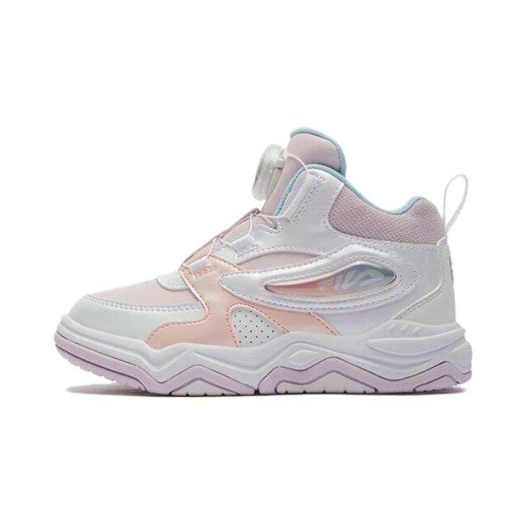 FILA KIDS Slip Resistant Abrasion Resistant High top Kids Lifestyle Shoes White Purple Children Aged 3 7 Years Old