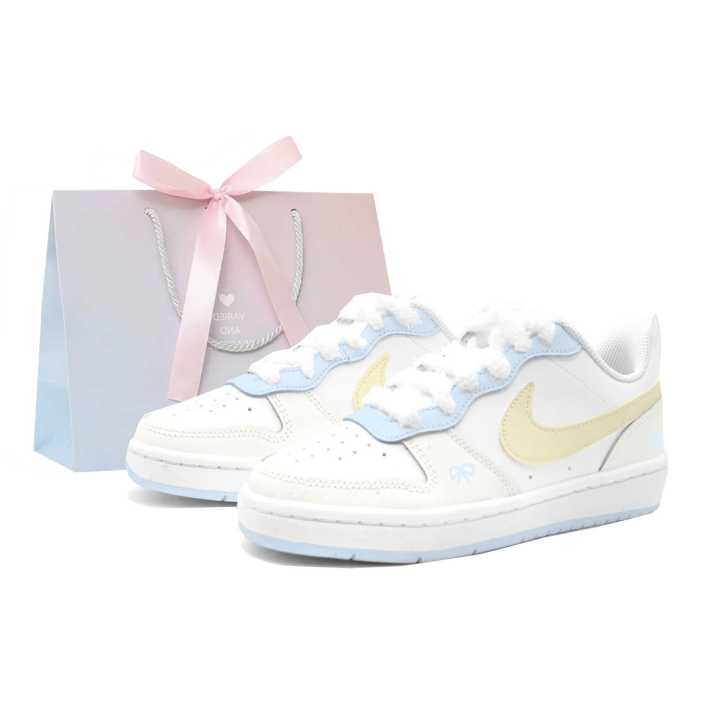 Nike Nike Court Borough 2 Milk Cloud Bowknot, Crafted By Kung Fu Rabbit Leather Cushioning Abrasion Resistant Slip Resistant