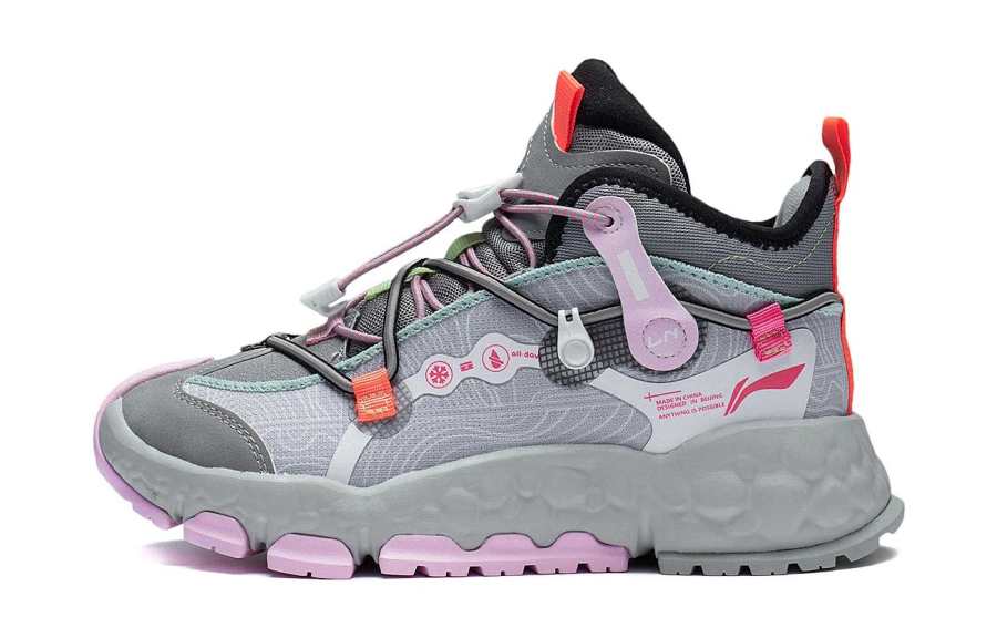 Li-Ning YOUNG Li Ning YOUNG Abrasion Resistant Mid top Outdoor Shoes Glacier Gray Teenagers