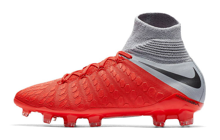Nike Nike PHANTOM 3 Lace Up Slip Resistant Cushioning Abrasion Resistant High top Kids' Soccer Shoes Gray Red Kids'
