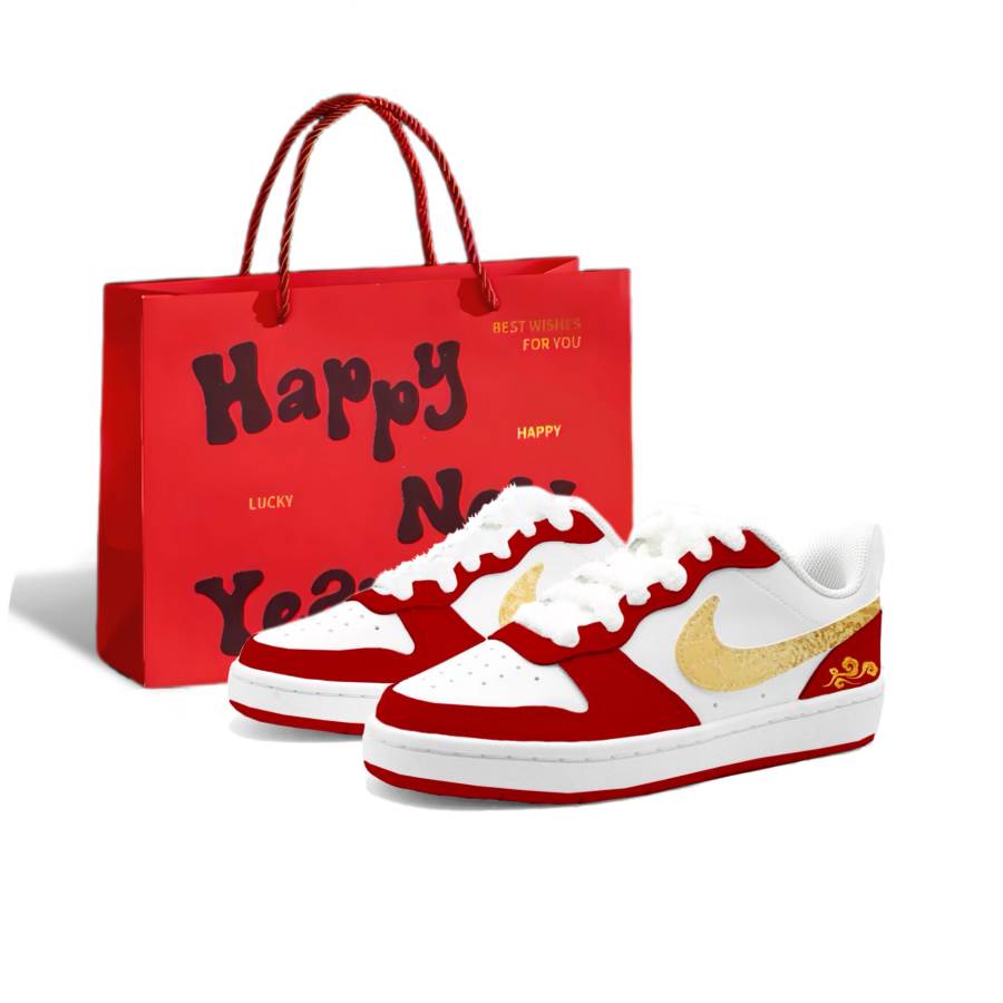 Nike Nike Court Borough Low 2 Leather Cushioning, Wear Resistant Low top Kids' Skateboarding Shoes Red Gold Teenagers