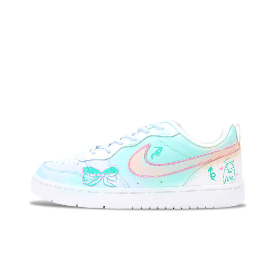 Nike Nike Court Borough Mint Milk Green Leather Abrasion Resistant Breathable Low top Kids' Skateboarding Shoes Cyan/Pink