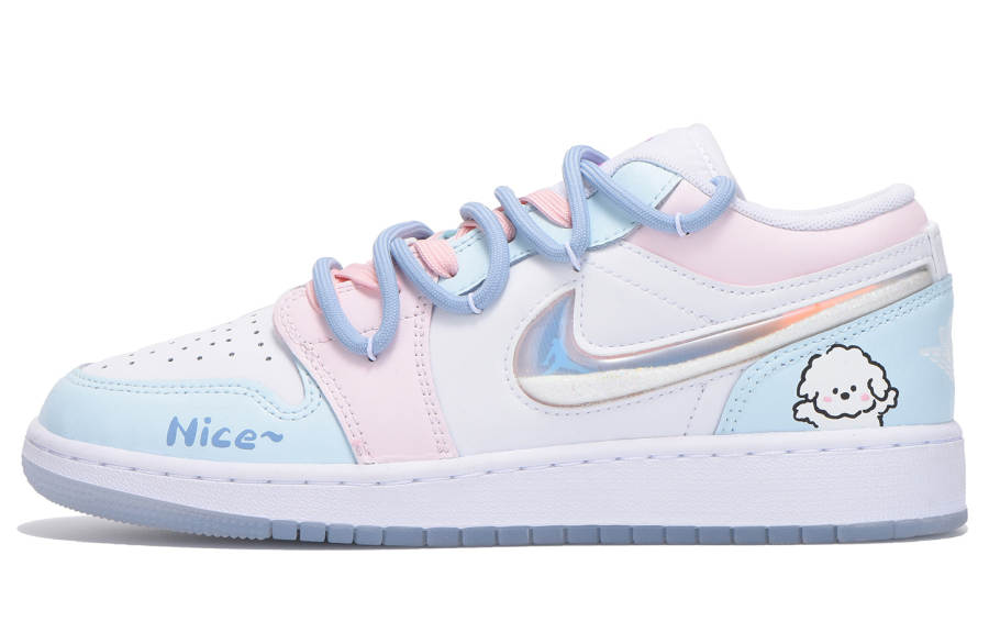 Jordan Jordan Air Jordan 1 Slip Resistant Low top Children's Basketball Shoes Light Blue Teenagers