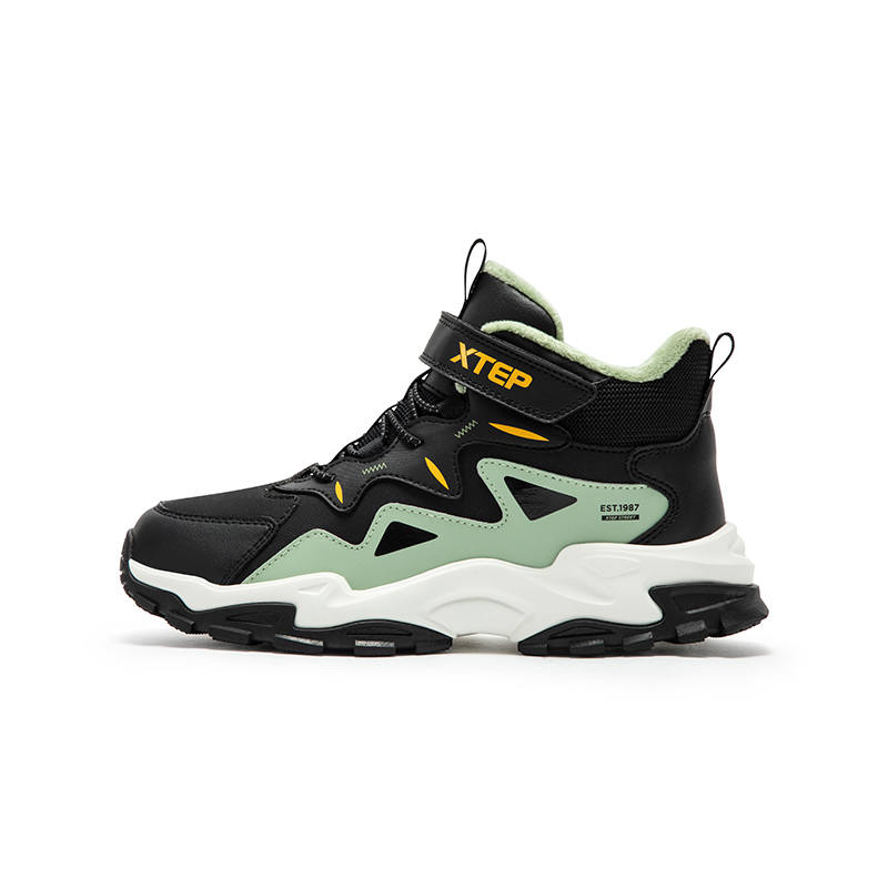 XTEP Warm Journey Fleece Lined Lining Thermal Comfortable Lightweight Soft High top Casual Shoes Black Green 32 40