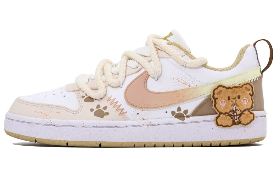 Nike Nike Court Borough Lucky Bear Slip Resistant Abrasion Resistant Low top Kids' Skateboarding Shoes Beige Teenagers