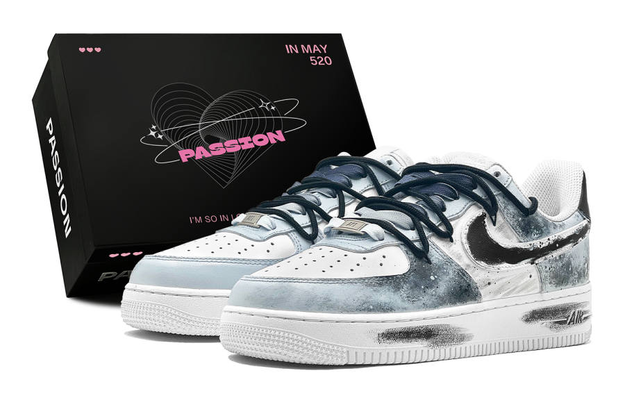 Nike Nike Air Force 1 Synthetic Leather Low top Kids' Skateboarding Shoes Blue Teenagers