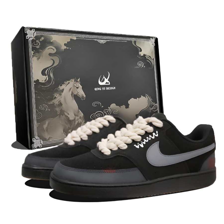 Nike Nike Court Vision 1 Brocade Gray Auspicious, Box Cushioning Abrasion Resistant Low top Skateboard Shoes Unisex