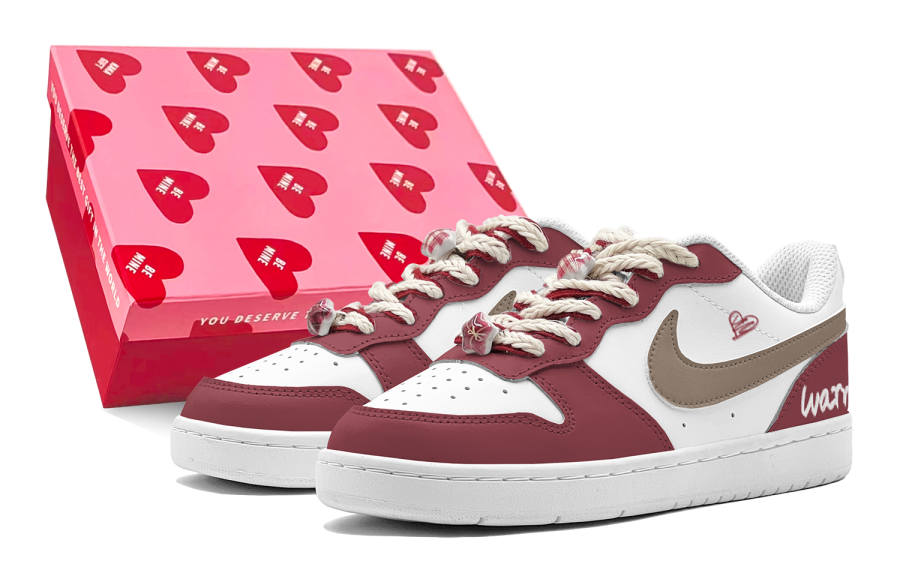 Nike Nike Court Borough Low 2 Leather Low top Kids' Skateboarding Shoes Burgundy Teenagers