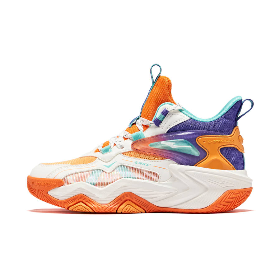 ERKE KIDS Hunting Synthetic Leather, Textile High top Children's Basketball Shoes Microcrystal White/Beeswax Orange