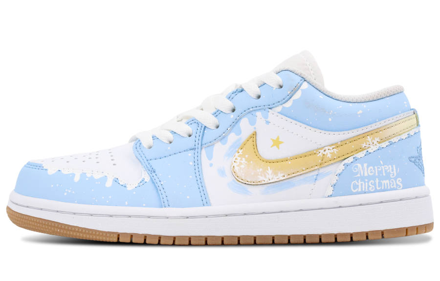 Jordan Jordan Air Jordan 1 Light Snow Slip Resistant Abrasion Resistant Children's Basketball Shoes Light Blue Teenagers