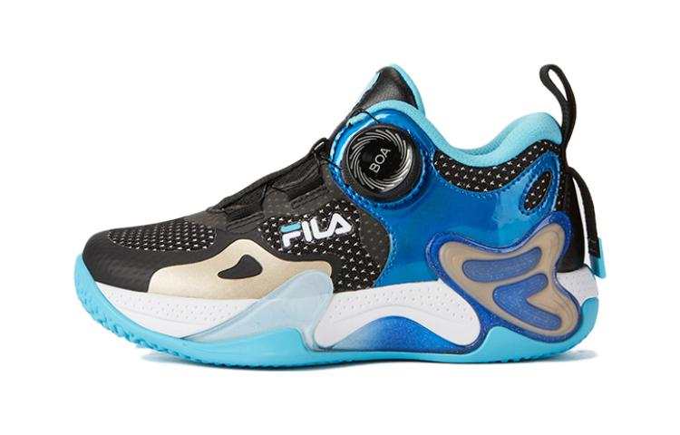 FILA KIDS Abrasion Resistant Mid top Children's Basketball Shoes Black Blue Children Aged 3 7 Years Old