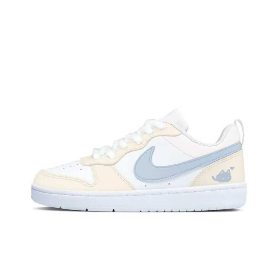 Nike Nike Court Borough Cream Puff Kitten Synthetic Leather Slip Resistant Cushioning Abrasion Resistant Low top