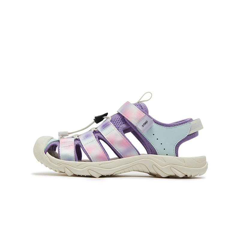 XTEP Synthetic Leather Slip Resistant And Breathable Low top Sandal Wisteria Purple Vanilla Yellow Kids'