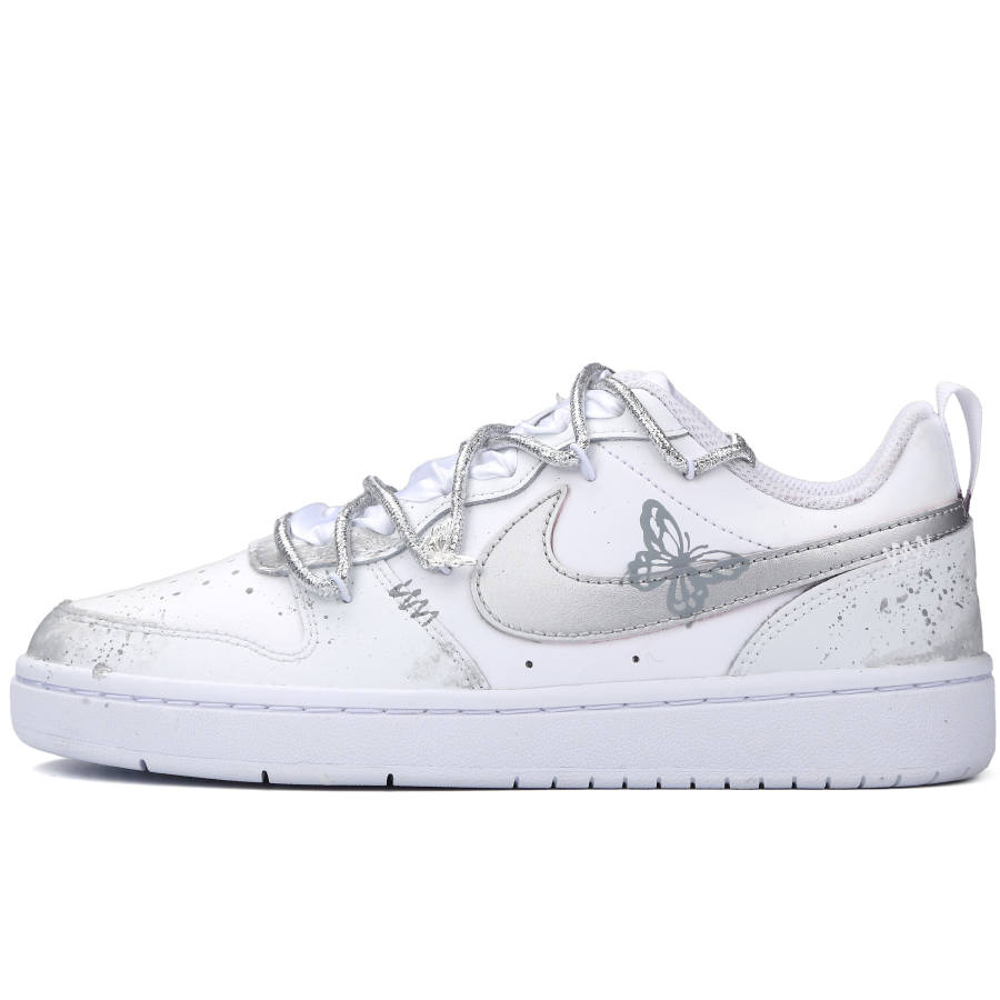 Nike Nike Court Borough Slip Resistant Abrasion Resistant Low top Kids' Skateboarding Shoes Silver White Teenagers