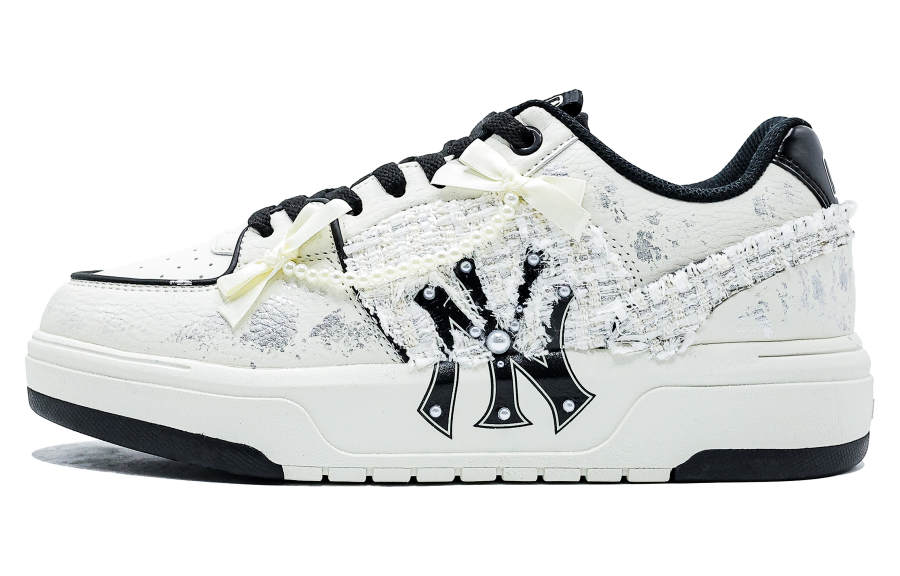 MLB Chunky Liner Height Increasing Abrasion Resistant Low top Skateboard Shoes Unisex White Silver