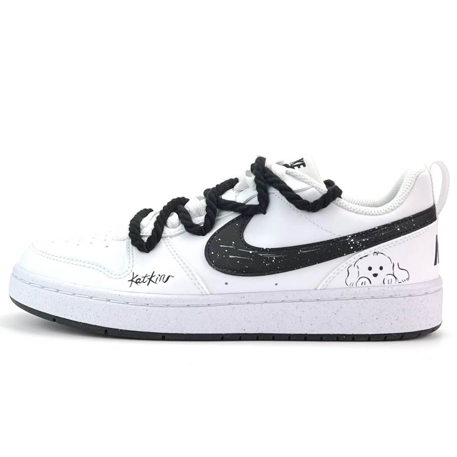 Nike Nike Court Borough Synthetic Leather Low top Kids' Skateboarding Shoes Black White Unisex