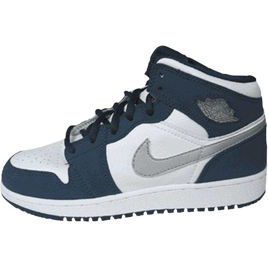 Jordan Jordan Air Jordan 1 Leather High top Kids' Skateboarding Shoes White Blue Teenagers