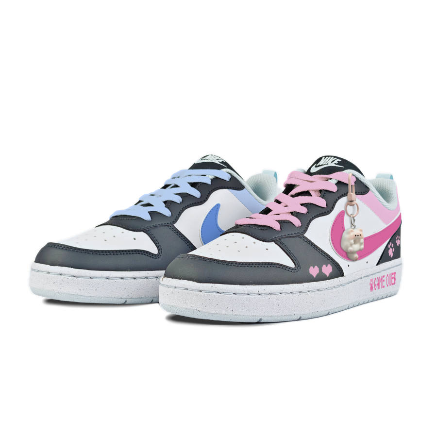 Nike Nike Court Borough Pink With Blue Paw Print Slip Resistant Abrasion Resistant Slip Resistant Abrasion Resistant Low top