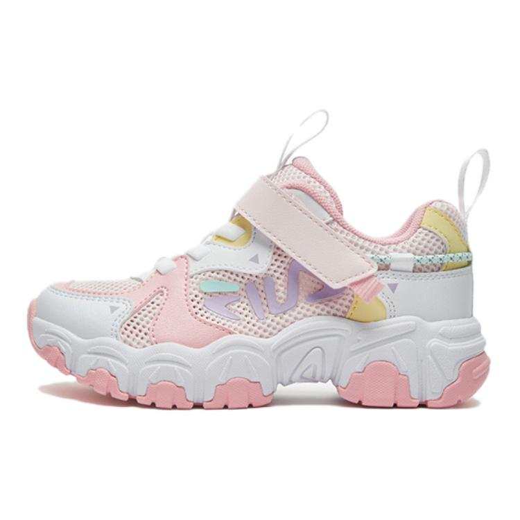 FILA KIDS Cat Paw Shoes Synthetic Leather, Textile Slip Resistant Cushioning Low top Kids Lifestyle Shoes Pink White