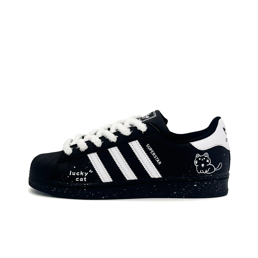 Adidas Originals Superstar 2 Ink Wild Fairy Cat Abrasion Resistant Low top Kids' Skateboarding Shoes Black Teenagers