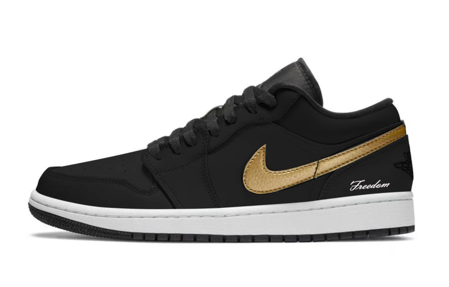 Jordan Jordan Air Jordan 1 Black Warrior Low top Children's Basketball Shoes Black Gold Teenagers