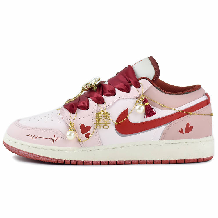 Jordan Jordan Air Jordan 1 Slip Resistant Abrasion Resistant Low top Children's Basketball Shoes Pink Teenagers