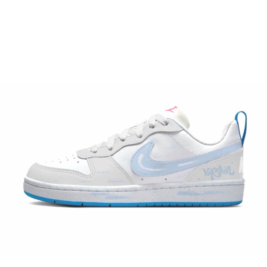 Nike Nike Court Borough Synthetic Leather Slip Resistant Abrasion Resistant Low top Kids' Skateboarding Shoes Gray Blue