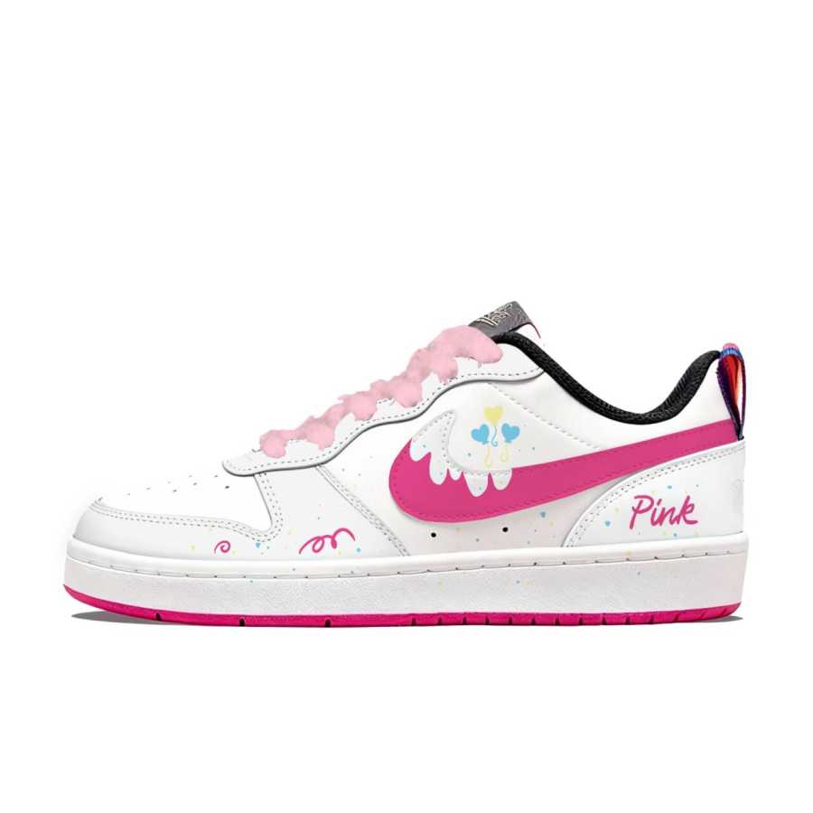 Nike Nike Court Borough Synthetic Leather Abrasion Resistant Slip Resistant Low top Skateboard Shoes Pink White Teenagers