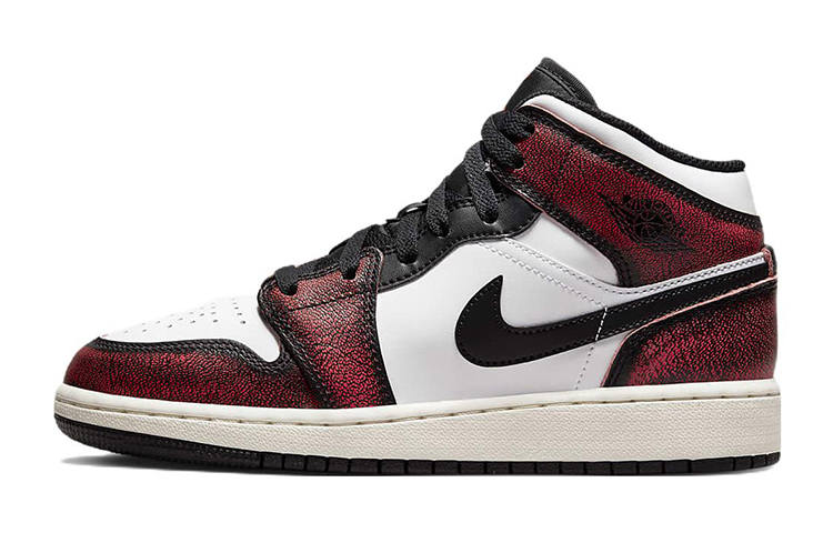 Jordan Jordan Air Jordan 1 Mid Wear Away Leather Abrasion Resistant Mid top Basketball Shoes White Red Black Unisex