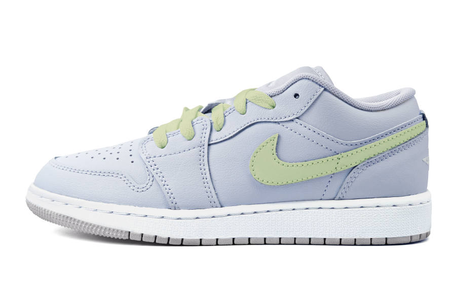 Jordan Jordan Air Jordan 1 Leather Slip Resistant Cushioning Low top Children's Basketball Shoes Yellow Green Teenagers