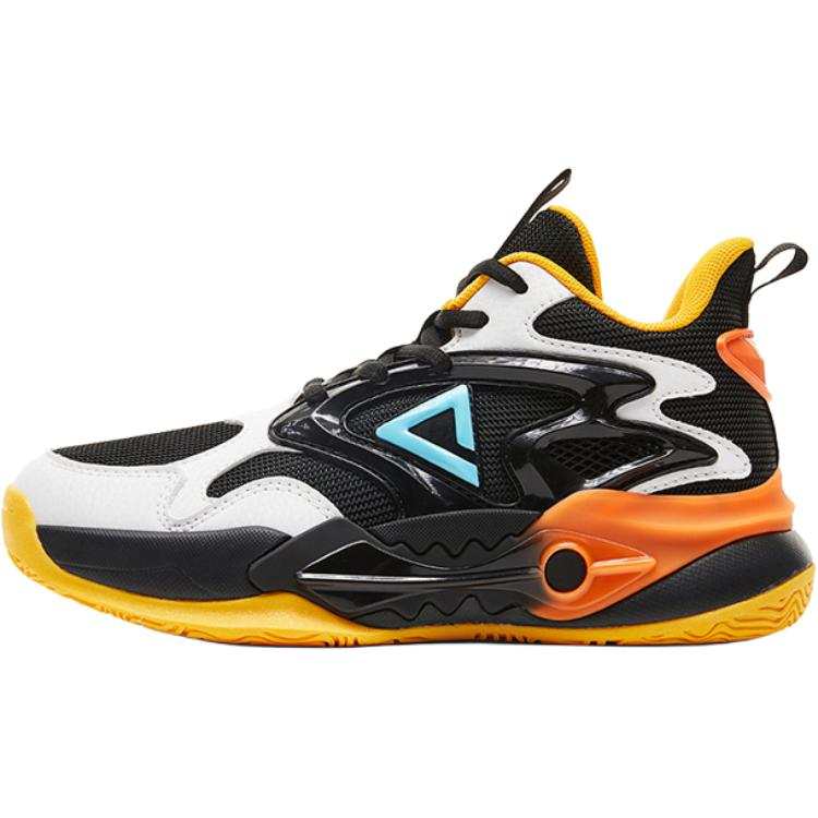 PEAK Rebound Support Mid top Children's Basketball Shoes Black White Orange Teenagers