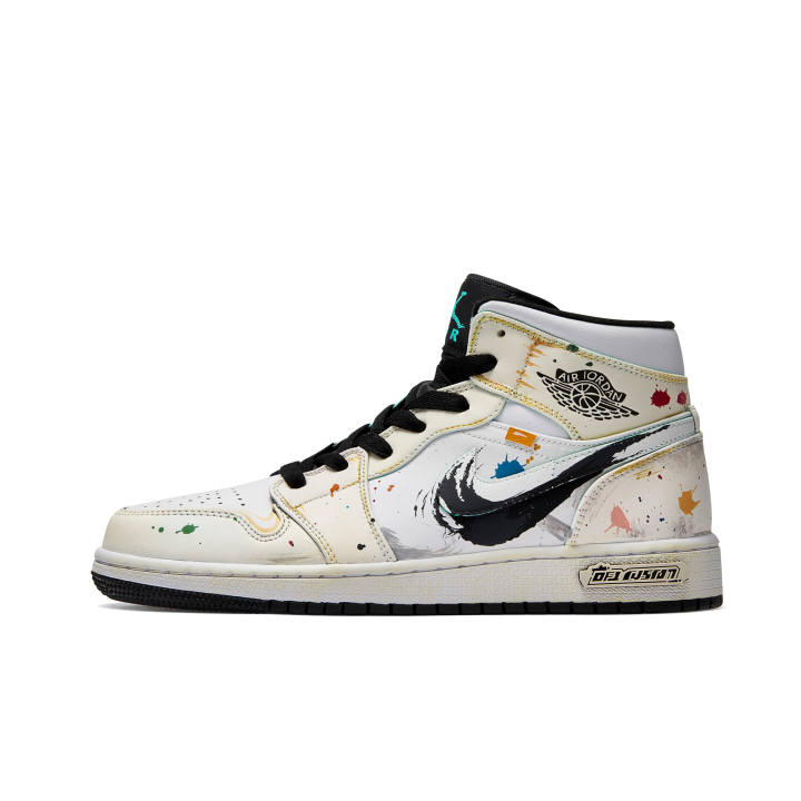 Jordan Jordan Air Jordan 1 Ink Dot Frenzy Leather Cushioning Abrasion Resistant Slip Resistant
