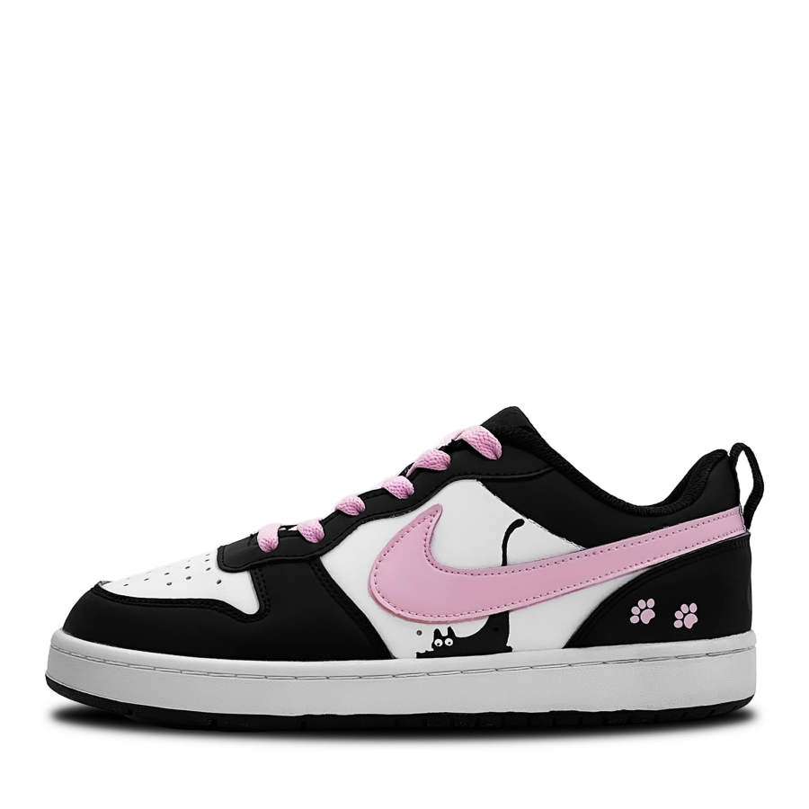 Nike Nike Court Borough Cute Meowth Slip Resistant Abrasion Resistant Low top Skateboard Shoes Black White Pink Kids'