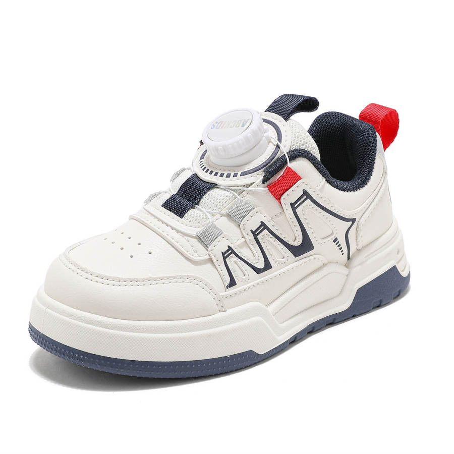 ABC KIDS Synthetic Leather Slip Resistant Anti Kick Lightweight Cushioning Low top Casual Shoes White/Dark Blue Kids'