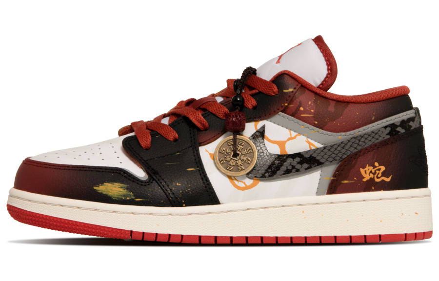 Jordan Jordan Air Jordan 1 Leather Abrasion Resistant Low top Children's Basketball Shoes Black Red Teenagers