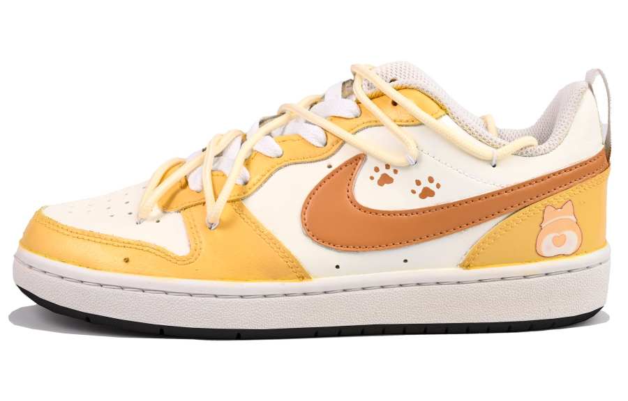 Nike Nike Court Borough Corgi Butt Vlad Cute, Winter, Warm Synthetic Leather Low top Kids' Skateboarding Shoes Yellow White