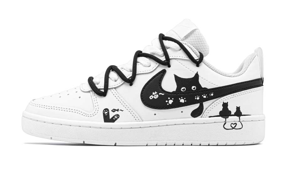 Nike Nike Court Borough Kitten Territory Leather Slip Resistant Abrasion Resistant Low top Kids' Skateboarding Shoes White
