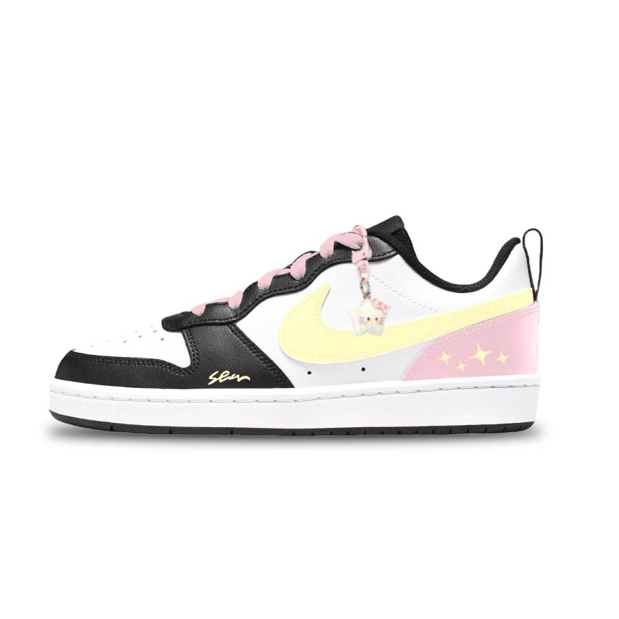 Nike Nike Court Borough Yellow Pink Star Leather Abrasion Resistant Low top Kids' Skateboarding Shoes Unisex