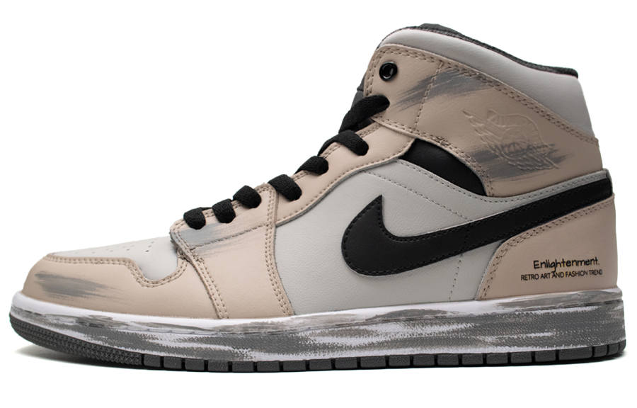 Jordan Jordan Air Jordan 1 Dust Leather Slip Resistant Cushioning Mid top Children's Basketball Shoes Linen Teenagers