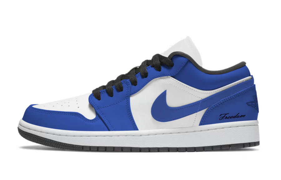 Jordan Jordan Air Jordan 1 Blue Toe Leather Slip Resistant Abrasion Resistant Low top Children's Basketball Shoes Blue
