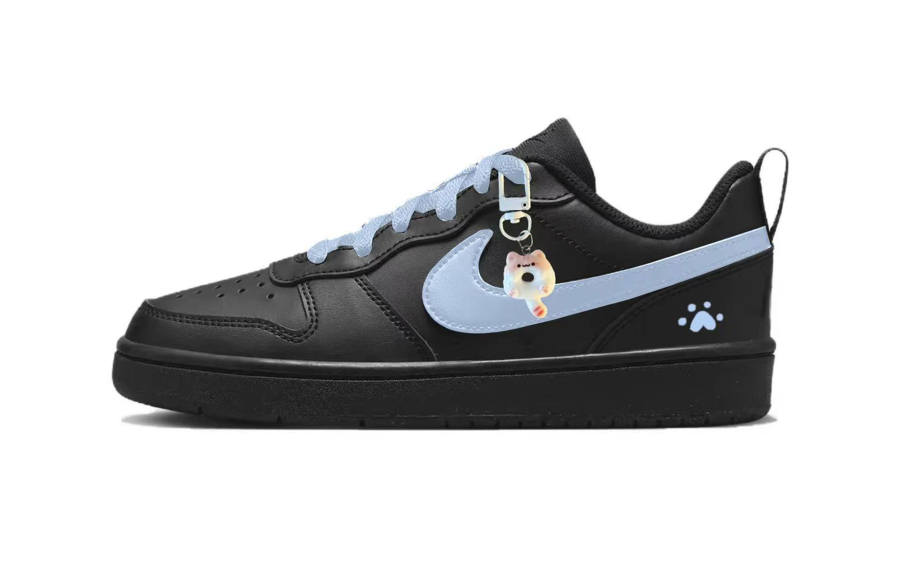 Nike Nike Court Borough Cute Meowth Paw Blue Leather Slip Resistant Low top Kids' Skateboarding Shoes Black Blue Teenagers