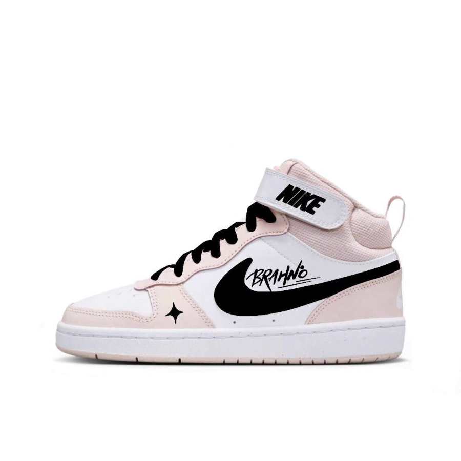 Nike Nike Court Pink Mist Graffiti Abrasion Resistant Mid top Kids' Skateboarding Shoes Teenagers